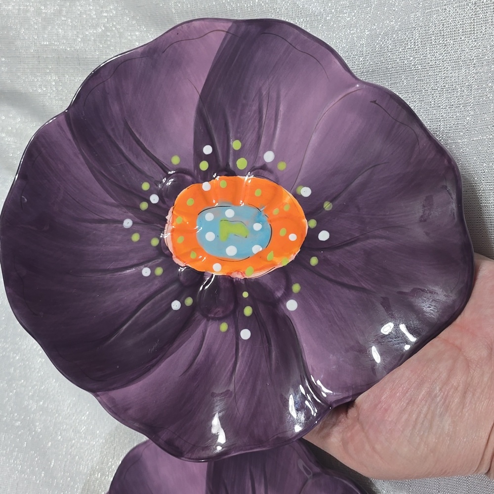 Laurie Gates Chloe Design Purple Floral Decorative Small Plate Set Of Two - Picture 3 of 13